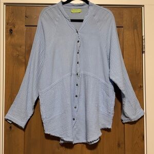Feel Natural gauze Lagenlook button front long tunic Blouse Womens S Oversized